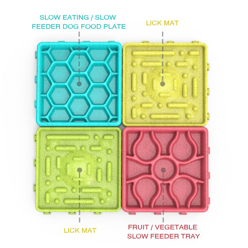 4 In 1 Silicone Fun Interactive เครื่องจ่ายน้ำและอาหารสำหรับสัตว์เลี้ยงแบบช้า สุนัข ชามอาหาร Lick Mat