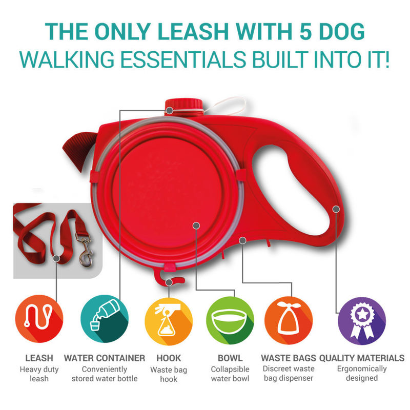 Leash Built ขวดน้ำชามใส่สุนัขแบบพกพา 5 In 1
