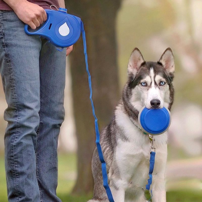 5 IN 1 Nylon Dog Leash ขวดน้ำสุนัขแบบพกพาพร้อมชามพับ Dog Poop Bag Dispenser