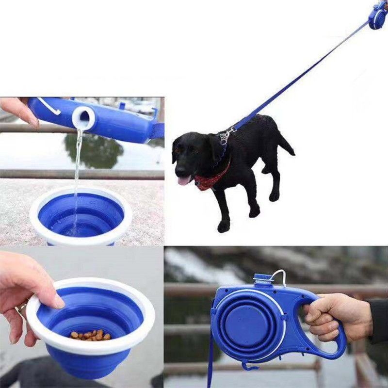 5 IN 1 Nylon Dog Leash ขวดน้ำสุนัขแบบพกพาพร้อมชามพับ Dog Poop Bag Dispenser