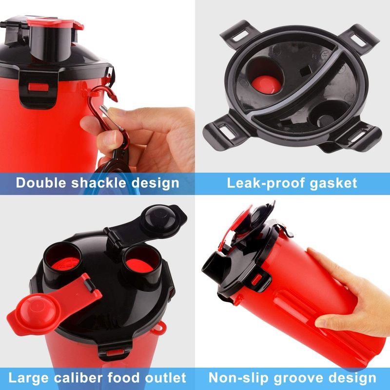 2 in 1 350ml Pet Dog ขวดน้ำอาหารชามพับได้พร้อม Carabiner