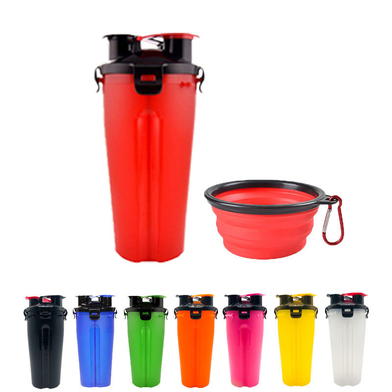 แบบพกพา 350ml Pet Dog ขวดน้ำอาหารชามพับ Carabiners