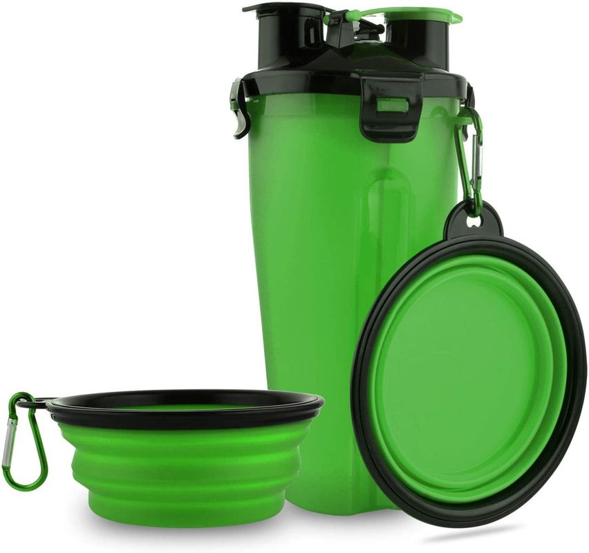 แบบพกพา 350ml Pet Dog ขวดน้ำอาหารชามพับ Carabiners