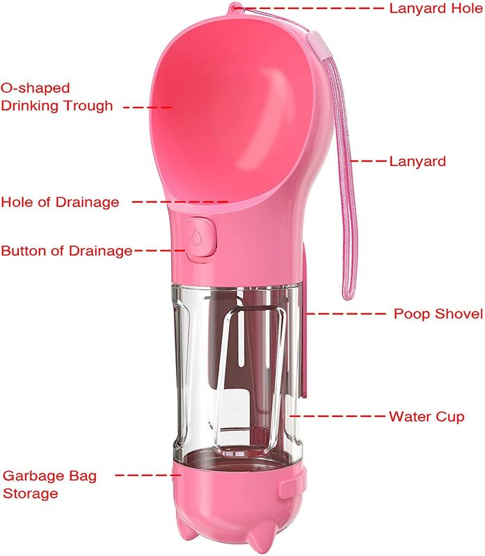 300ML Travel 2 In 1 Dog ขวดน้ำชามดื่มแบบพกพาพร้อมปุ่มล็อค