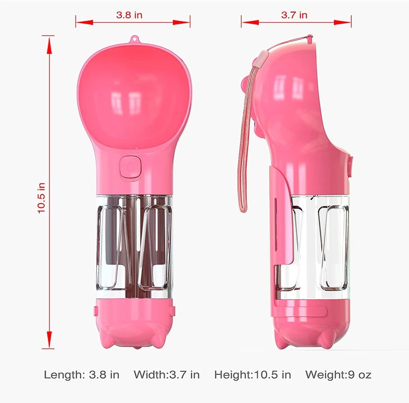 300ML Travel 2 In 1 Dog ขวดน้ำชามดื่มแบบพกพาพร้อมปุ่มล็อค