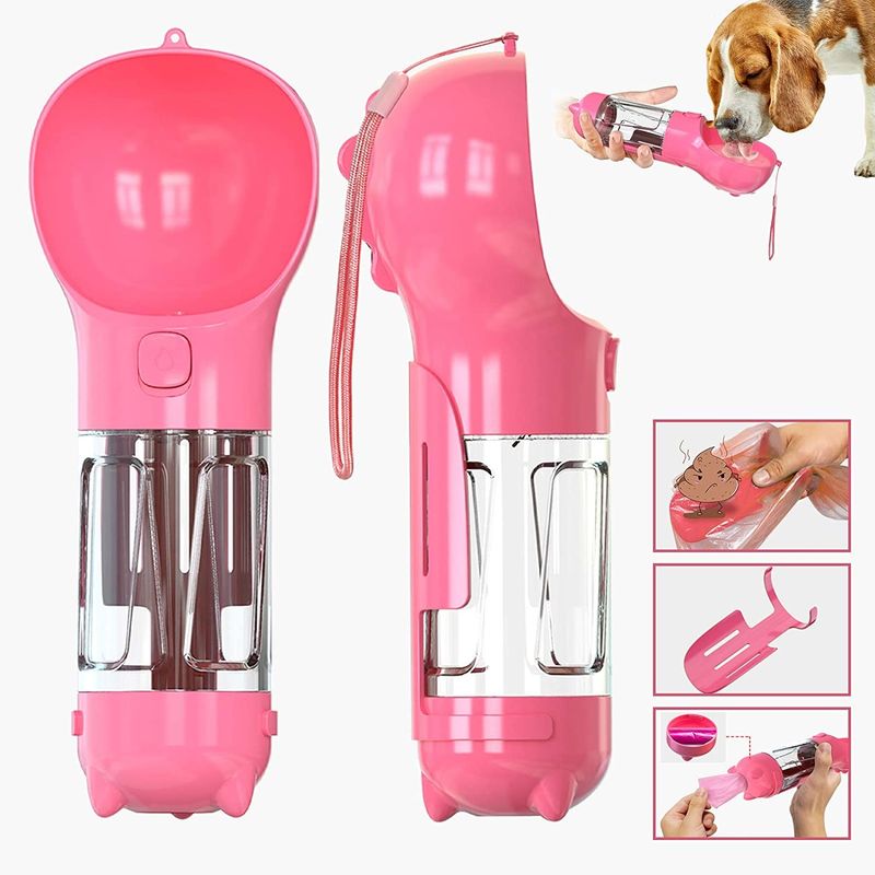 300ML Travel 2 In 1 Dog ขวดน้ำชามดื่มแบบพกพาพร้อมปุ่มล็อค