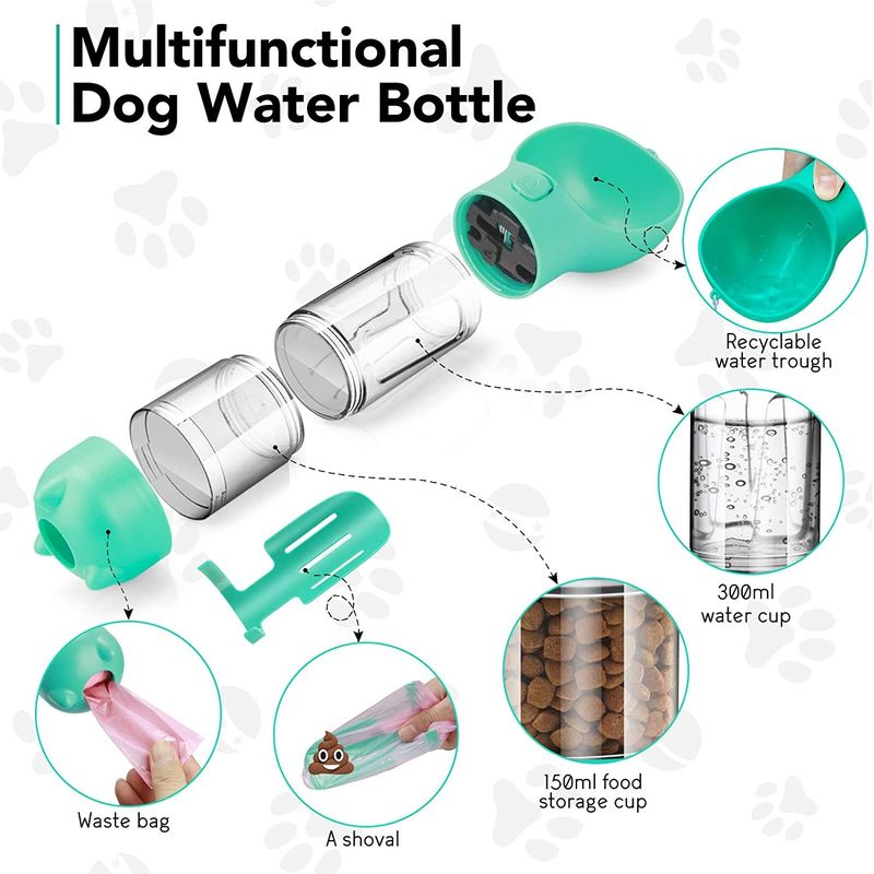 Mutifunctional 4 In 1 ขวดน้ำลูกสุนัขแบบพกพา 300ML สำหรับเดินและเดินทาง