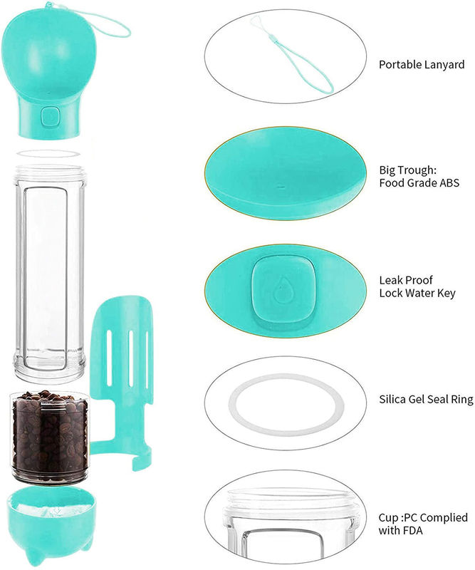 4 In 1 500ml Dog Travel ขวดน้ำ Leak Proof Dog Water Food Dispenser