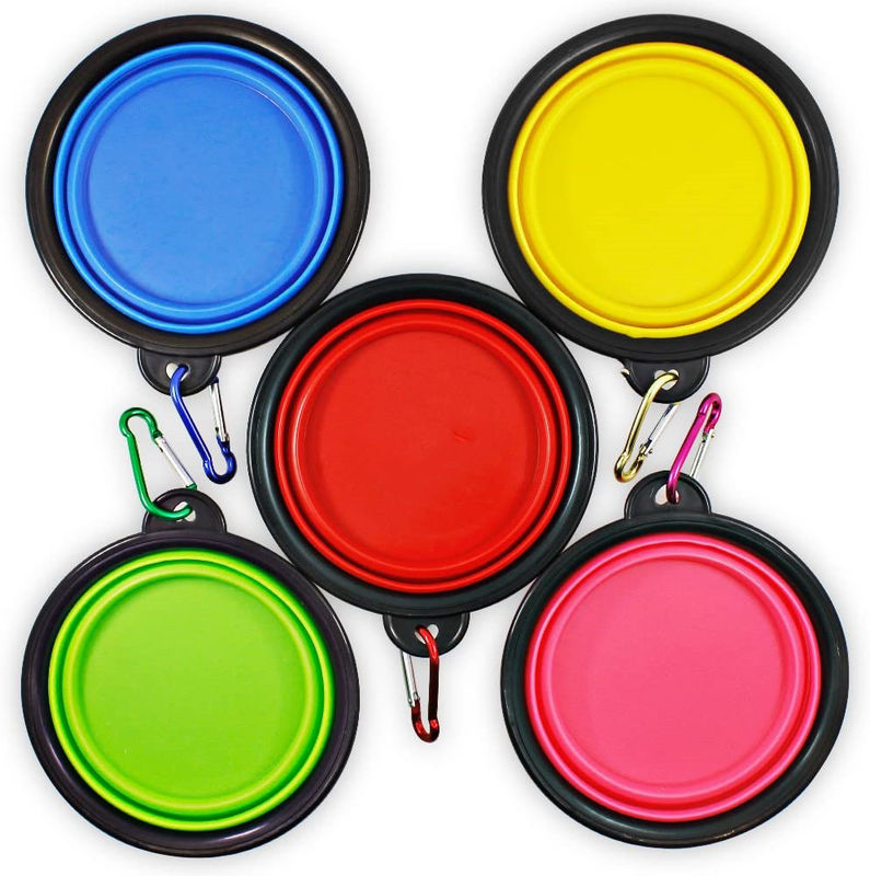 TPE ABS Carabiner Dog Water Bowl เครื่องให้อาหารสุนัขพับได้สำหรับสัตว์เลี้ยง