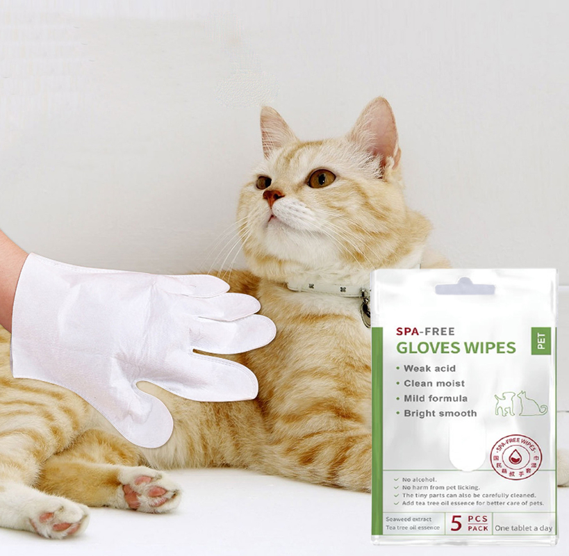 5 PCS Disposable No Rinse ถุงมือทำความสะอาดสัตว์เลี้ยงสำหรับใบหน้าหู Paws และ Butt